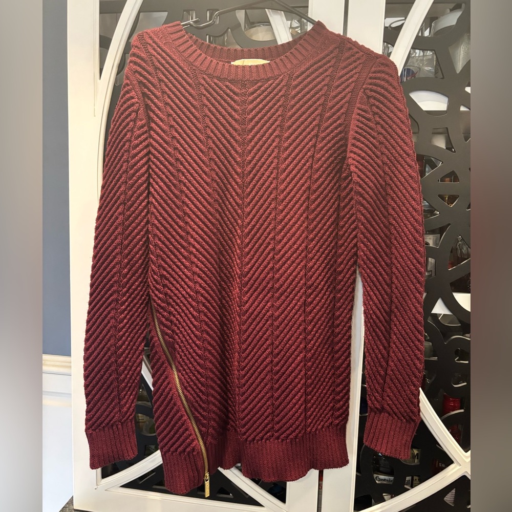 Michael Kors size S long sweater, maroon with gold zipper